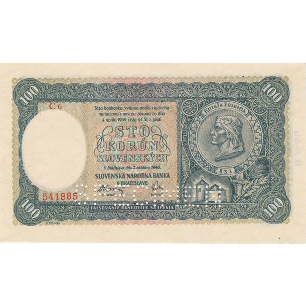 100 koruna 1940 slovenská republika - séria c6 - 100-ks-1940-C6-II-vyd-1