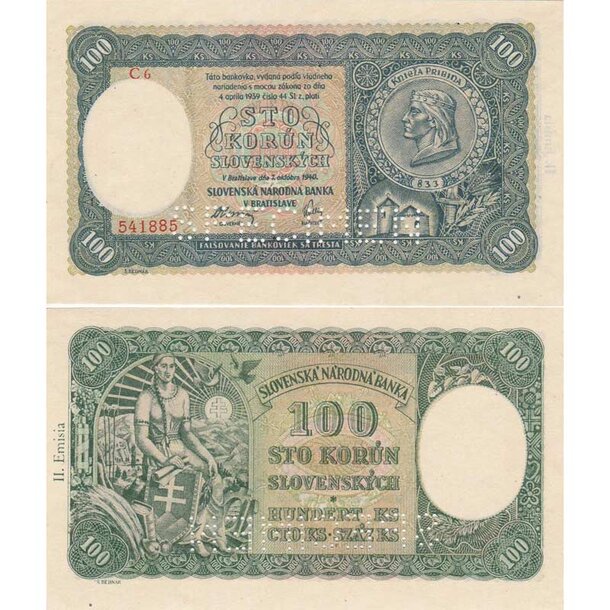 100 koruna 1940 slovenská republika - séria c6 - 100-ks-1940-C6-II-vyd