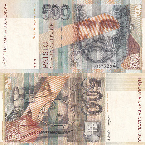 500 koruna 1993 slovenská republika - séria f - Bankovka SR 500 Korún 1993 VF séria F - 23-3