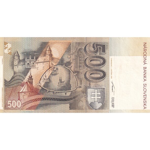 500 koruna 1993 slovenská republika - séria f - Bankovka SR 500 Korún 1993 VF séria F - 23-5