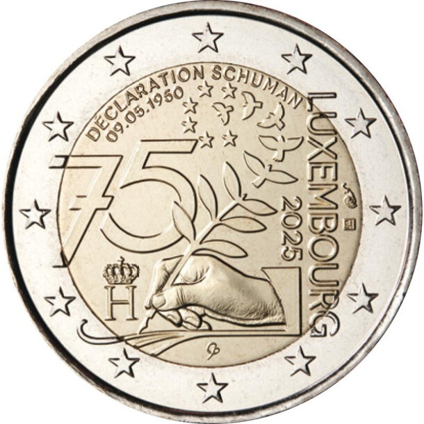 2 euro luxembursko 2025 - schumanova deklarácia - 2-euro-luxembursko-2025-schumanova-deklaracia-unc