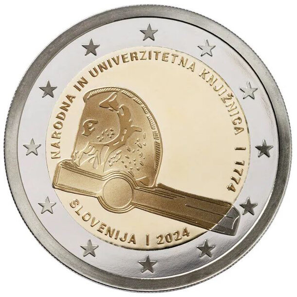 2 euro slovinsko 2024 - národná a univerzitná knižnica - proof - 2_euro_Belgicko_2024_kniznica_proof