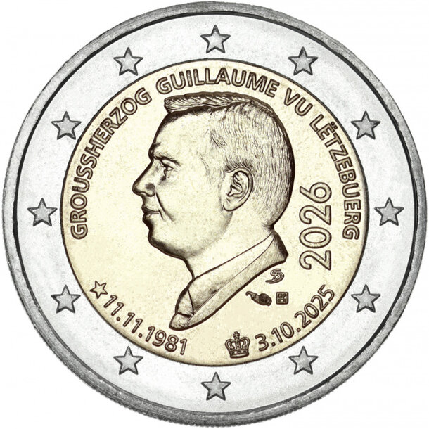 2 euro luxembursko 2026 - narodeniny guillaumea - 2 euro Luxembursko 2026 -  Narodeniny Guillaumea
