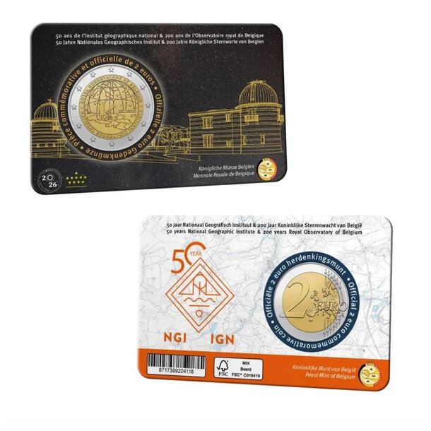 2 euro belgicko 2026 - kráľovske observatórium - 2 euro Belgicko 2026 - Kráľovske observatórium FR-D-1