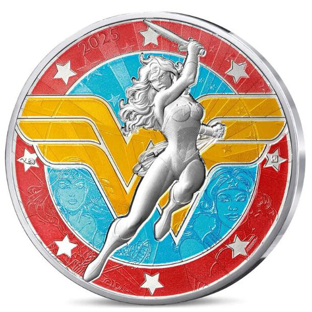 10 euro francúzsko 2025 - wonder woman logo - kolorovaná - 10-euro-2025-wonder-woman-logo-kolor-1