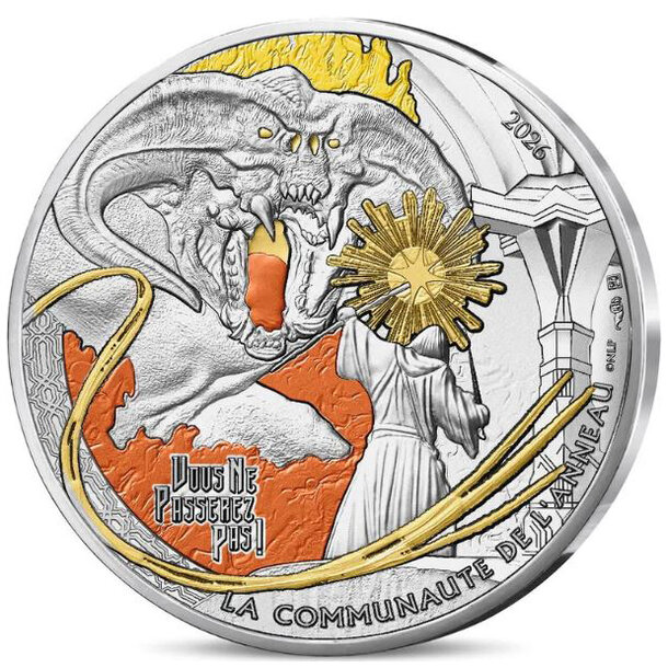 10 euro francúzsko 2026 - gandalf - kolorovaná - 10 euro Francúzsko 2026 - LOTR Gandalf - kolorovaná-1