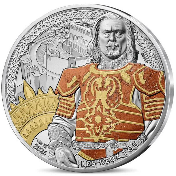 10 euro francúzsko 2026 - theoden - kolorovaná - 10 euro Francúzsko 2026 - LOTR Theoden - kolorovaná-1