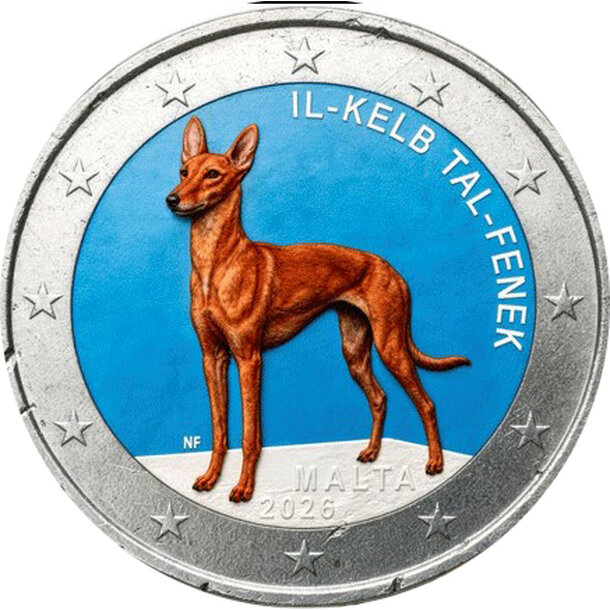 2 euro malta 2026 - faraónsky pes - kolorovaná - 2 euro Malta 2026 - Faraónsky pes - kolorovaná