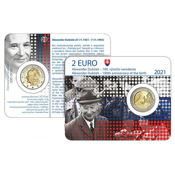 2 € slovensko 2021 - alexander dubček - coincard - 2-euro-dubcek-karta-2