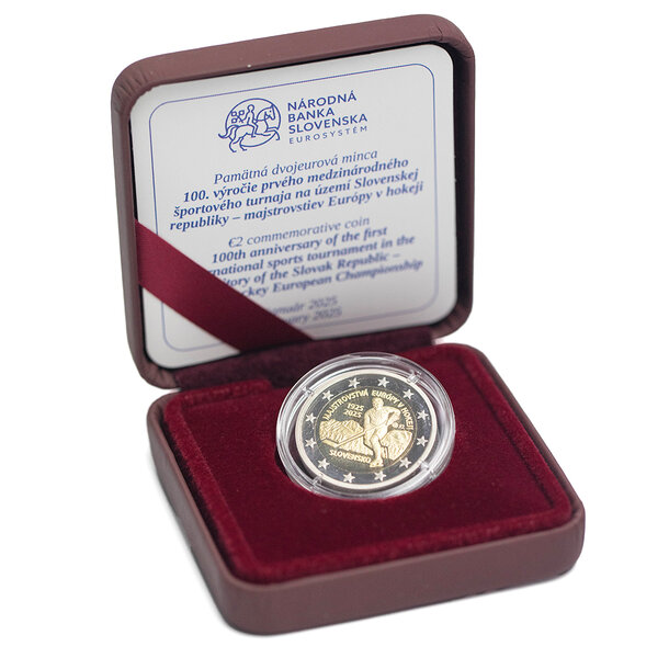 2 euro slovensko 2025 - majstrovstvá európy v hokeji - proof - 2eu-2025-majstrovstva-europy-v-hokeji-100-vyrocie-proof-2