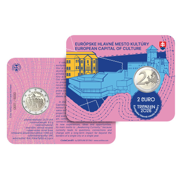 2 euro slovensko 2026 - trenčín - coincard - 2 euro Slovensko 2026 - Trenčín - coincard