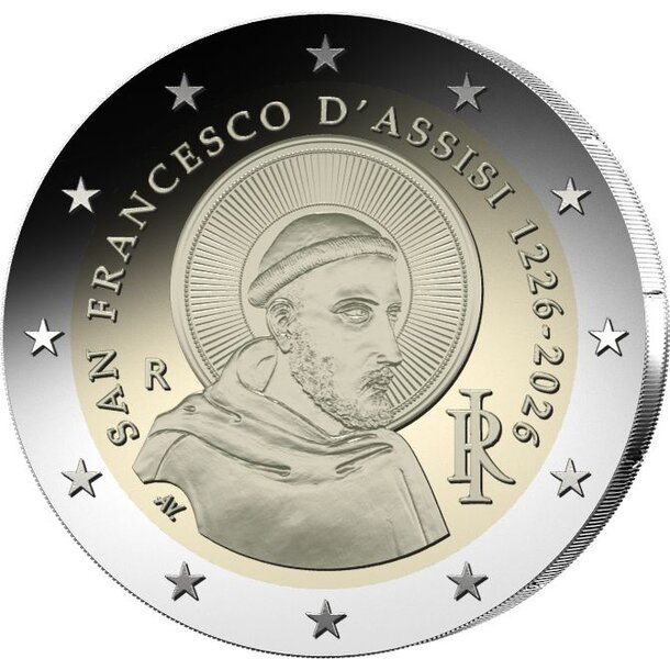 2 euro taliansko 2026 - františek z assisi - coincard - 2 euro Taliansko 2026 - František z Assisi - coincard-2