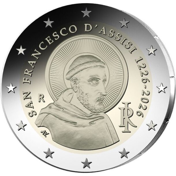 2 euro taliansko 2026 - františek z assisi - proof - 2 euro Taliansko 2026 - František z Assisi - Proof-2