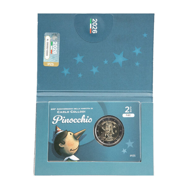 2 euro taliansko 2026 - pinocchio - coincard - 2 euro Taliansko 2026 - Pinocchio - coincard-2