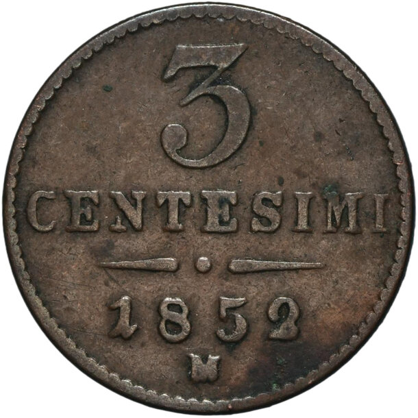 3 centesimi františek jozef i.1852 m - 3-centesimi-1852-m-frantisek-josef-i-1