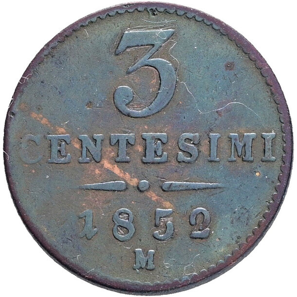 3 centesimi františek jozef i.1852 m - 3 Centesimi František Jozef I.1852 M-1