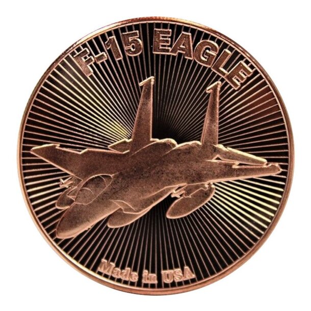 Medená minca fighter jet f15 eagle 1 unca - 1oz-copper-fighter-jet-f15-eagle-round-obverse