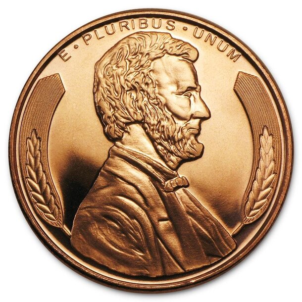 Medená minca lincoln 1 unca - 1oz-copper-lincoln-wheat-cent-round-obverse