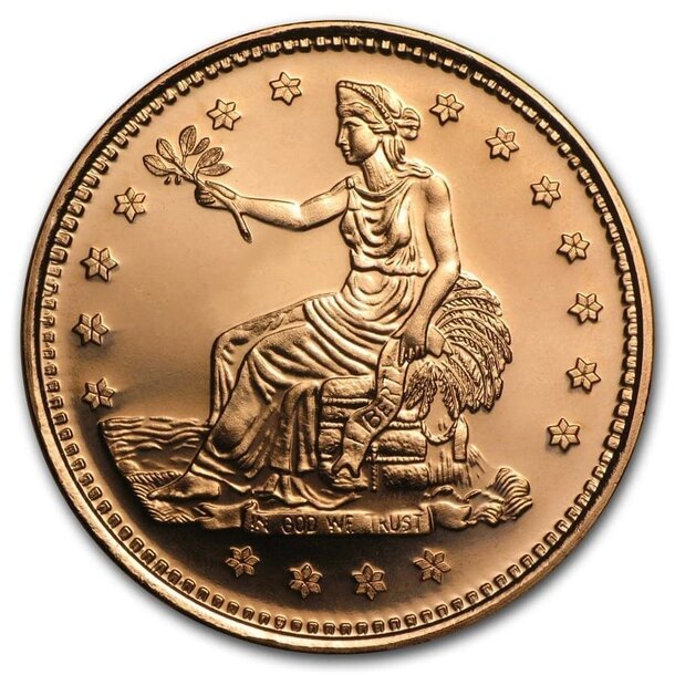 Medená minca trade dollar 1 unca - 1oz-copper-trade-dollar-round-obverse