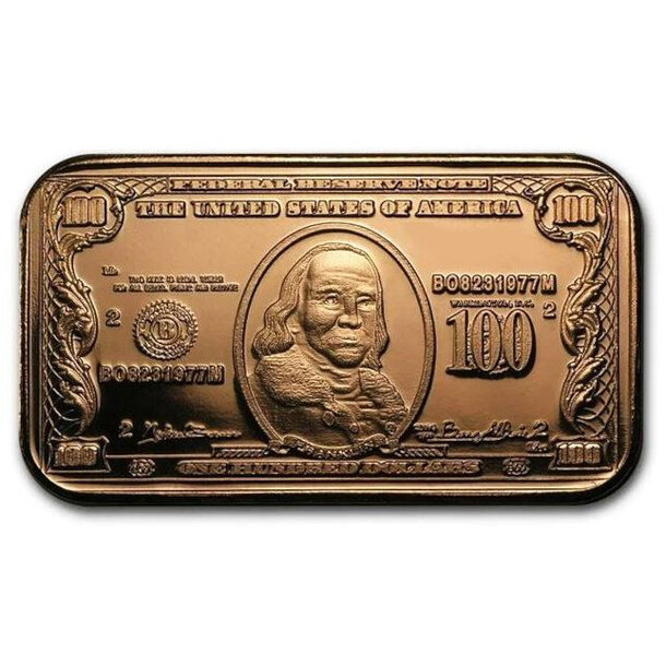 Medená tehlička bankovka benjamin franklin 1 unca - Medená tehlička Bankovka Benjamin Franklin 1 Oz (unca)