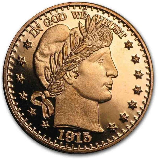 Medená medaila barberov poldolár 1 unca - Medená medaila Barberov poldolár 1 Oz (unca)