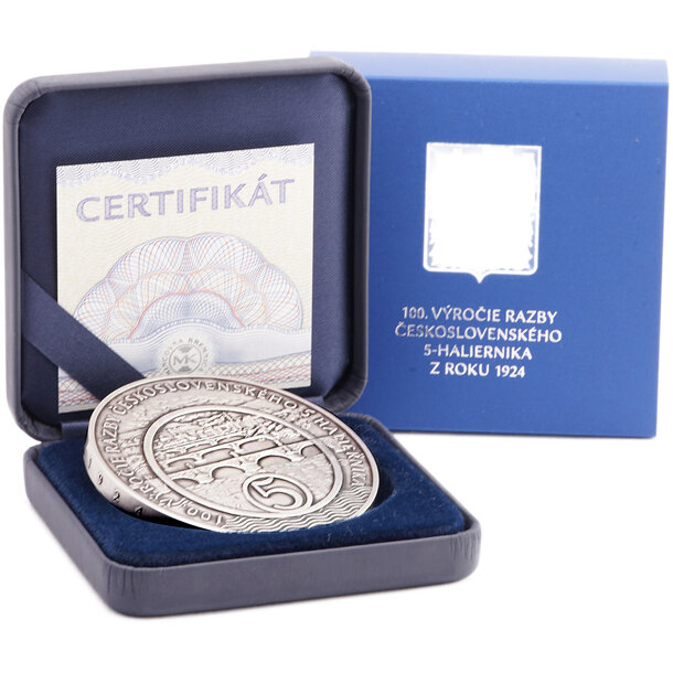 Medaila slovensko 2024 - 100. výročie razby 5 haliernika 1924 - medaila-5hal_striebro-4