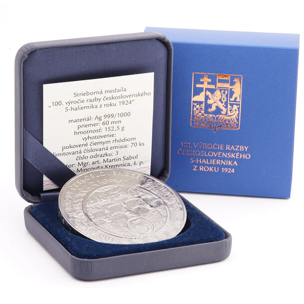 Medaila slovensko 2024 - 100. výročie razby 5 haliernika 1924 - medaila-5hal_striebro-rodium-4