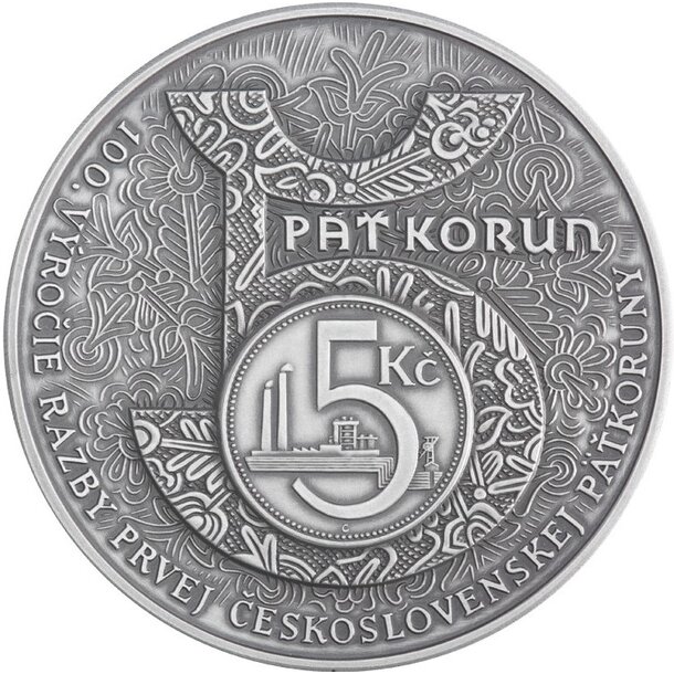 Medaila slovensko 2025 - 100. výročie razby 5 koruny 1925 - 100.vyrocie-razby-cs-5-koruny-1925-ag-w