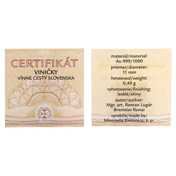 Medaila slovensko - vínna cesta - viničky - Zlatá medaila-Vínna cesta-Viničky-4