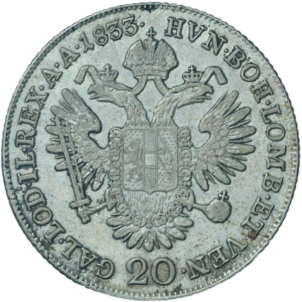 20 grajciar františek ii.1833 a - 20-kreuzer-1833-a-frantisek-i-2