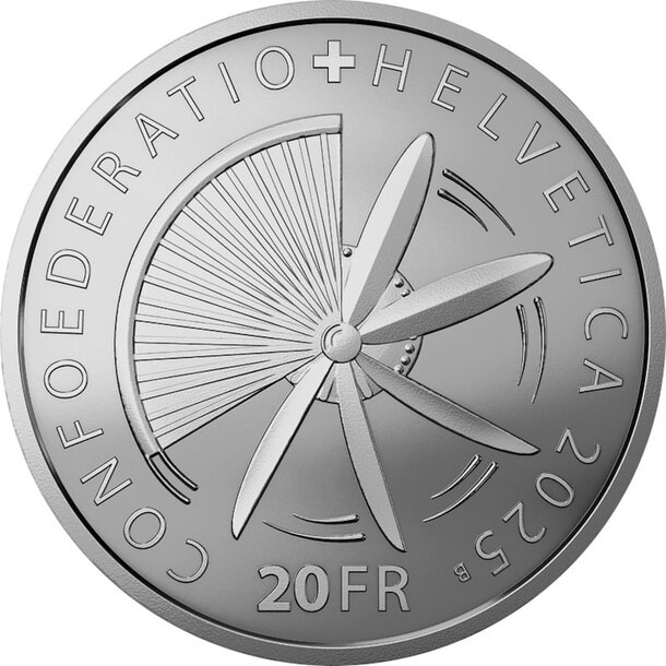 20 francs švajčiarsko 2025 - priekopníci švajčiarskeho letectva - proof - 20-francs-2025-letectvo-2
