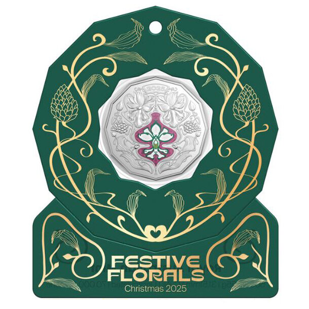 50 cents austrália 2025 - vianočné kvety - blister - 50 Cents Austrália 2025 Vianočné kvety-zelená-1