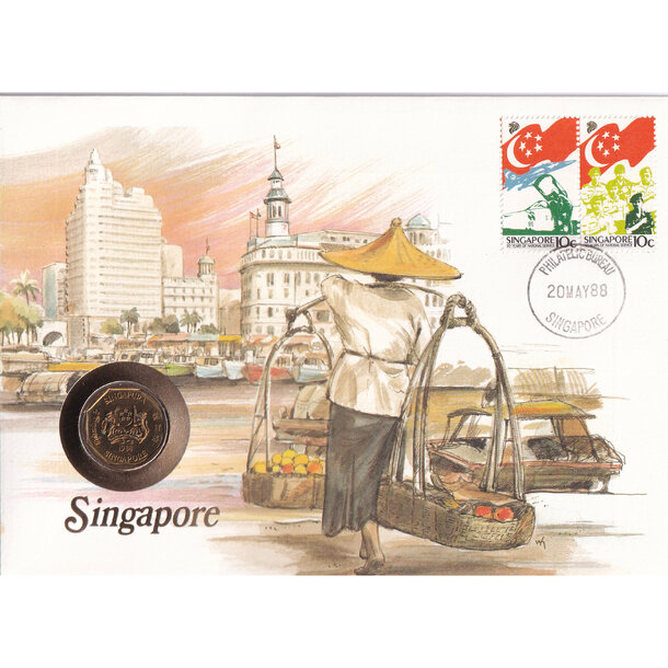Numizmatická obálka singapur 1988 - Numizmatická obálka Singapur 1988-1