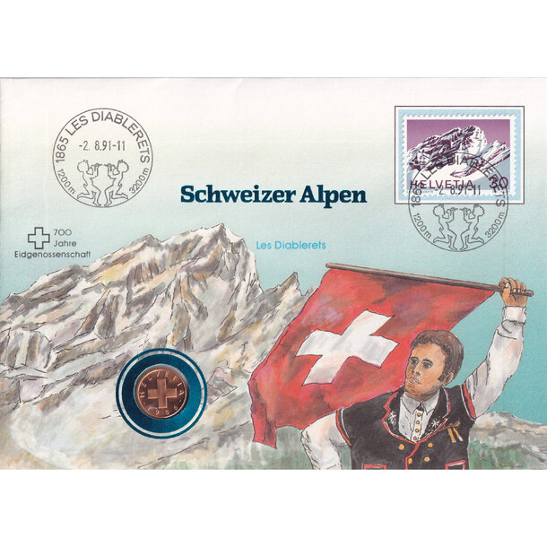 Numizmatická obálka švajčiarsko 1986 - les diablerets - Numizmatická obálka Švajčiarsko 1986 - Les Diablerets-1