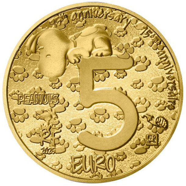 5 euro francúzsko 2025 - snoopy - proof - 5-euro-2025-snoopy-2