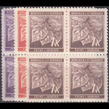 Series of stamps Protectorate of Bohemia and Moravia 1941 - Linden Branch (blocks of four)