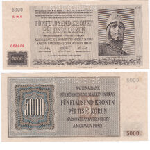 5000 Korunas 1944 Protectorate of Bohemia and Moravia - series A