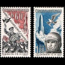 Series of Stamps Czechoslovakia 1961 - Aviation Yuri Gagarin