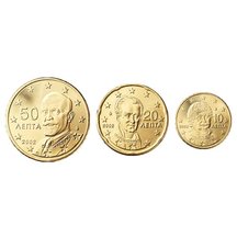 Mini set of circulating Euro coins of Greece 2008 - 10, 20, 50 cent