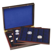 Wooden box for 98 coins of various sizes